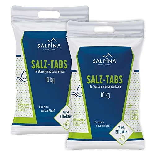 Offerta a tempo: 2 sacchi da 10 kg pastiglie di sale SALPINA per addolcitori d’acqua (20kg), decalcificazione ed elettrolisi | sale rigenerante purissimo (99,9% NaCl) con la massima solubilità per acqua pulita e dolce - 0.00% da 36.99 € a 36.99 €