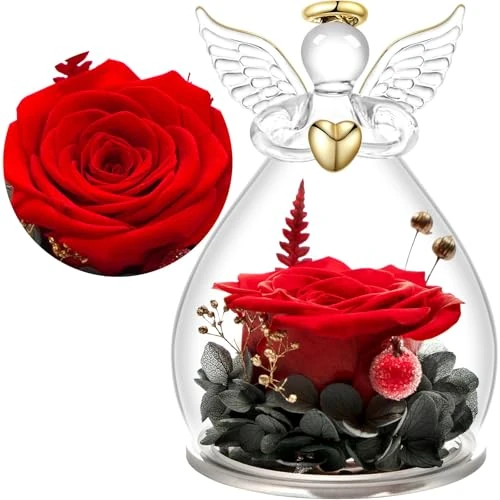 Offre limitée : Yamonic Rose Eternelle Cadeau Femme,Ange Figurine en Verre avec Fleur Eternelle Cadeau Maman,Cadeaux Anniversaire Femme Mamie Amie,Ange Gardien Cadeaux Noël Fête des Mères,Vraie Rose Préservée de 25.99 € à 25.99 € (0.00% de remise)