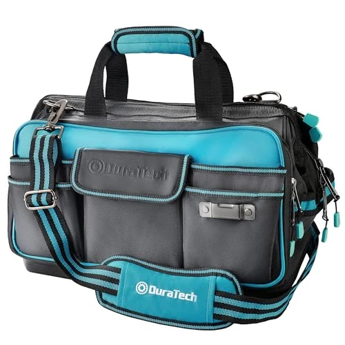 Offerta a tempo: DURATECH Borsa Porta Attrezzi a Bocca Larga 43cm, Borsa Porta Utensili da Lavoro con 32 Tasche Extra Profonda, Tessuto Antiperforazione e Fondo Impermeabile, Carico Massimo 30kg - 0.00% da 60.99 € a 60.99 €