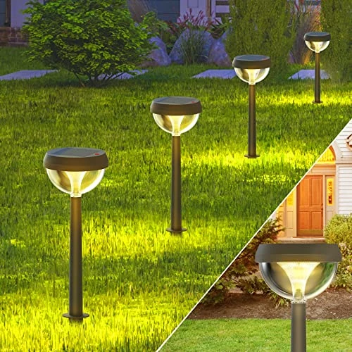 Linkind Solar Lights Outdoor Garden Stake, 4 Pack LED Warm White Garden Lights Solar Powered Waterproof, Solar Stake Lights Outdoor for Path Yard Patio Driveway Garden Ornaments -Castle Serier