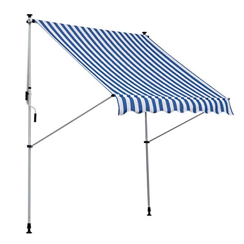 Outsunny 2x1.5m Outdoor Rollo Markise mit Kurbel, Teleskoprahmen und verstellbarem Winkel, Blau