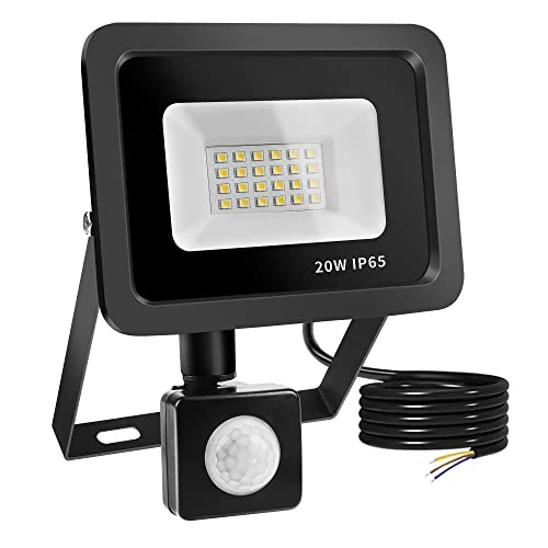 Reflektor LED 20W z czujnikiem ruchu, 24 diody LED Zewnętrzny reflektor LED z czujnikiem ruchu IP65 Wodoodporny, Reflektor LED 6500K Oświetlenie zewnętrzne do ogrodu, patio, garażu, podjazdu…