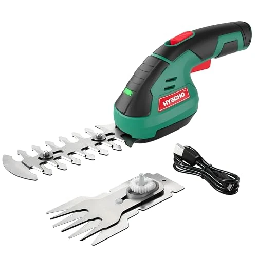 HYECHO Tijera Cortacésped y Arreglasetos,7,2 V 2000 mAh, 2 Hojas y Cable Tipo C Tijeras cortacesped bateria Adecuado para desherbar y podar árboles