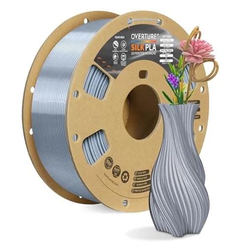 OVERTURE Silk PLA Filament 1.75 mm, 1 kg 3D Printer Filament Silk PLA, Dimensional Accuracy +/- 0.03 mm (Silk Silver)