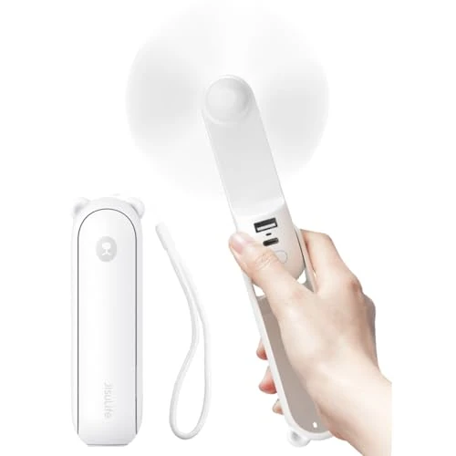 Offerta a tempo: JISULIFE Ventilatore portatile con Powerbank da 4500 mAh,autonomia massima di 46 ore,ventola tascabile alimentata a batteria,ventola personale pieghevole alimentata tramite USB,3 velocità-Bianco - 24% da 20.99 € a 15.95 €