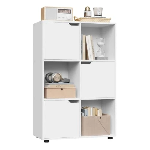 Zeitlich begrenztes Angebot: WOLTU Bücherregal, Bücherschrank mit 3 Türen und 6 Fächer, Weiß von 49.99 € auf 49.99 € (0.00% Rabatt)
