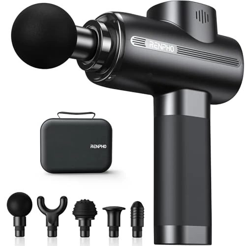 Pistolet do masażu, RENPHO pistolet do masażu głębokich tkanek mięśni, 2500 mAh, bateria z portem ładowania typu C, do masażu mięśni całego ciała, czarny