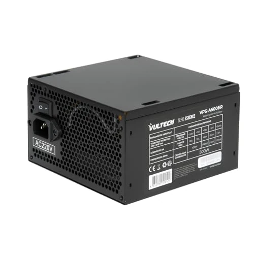 VulTech VPS-A500ER Alimentatore PC ATX 500W Serie Essence - Ventola 12cm Termoregolata e silenziosa, Cablaggio incluso, Cavi Flat extra lunghi 60cm, Ideale per Desktop Ufficio e Casa