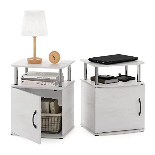 Limited offer: Furinno Jaya End Side Sofa Table/Nightstand with Door, 2-Pack, White Oak/Stainless Steel Tubes from 110.68 EUR to 63.09 EUR (save 43%)