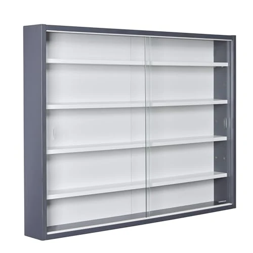 Limited offer: Inter Link - Collector's Display Cabinet - Hanging Display Case - Wall Shelf - Glass Display Case - Wall Display Case - MDF - Grey/White (80 x 60 x 9.5 cm) Collecty Grey from 49.64 EUR to 49.64 EUR (save 0%)