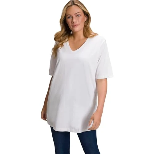 Limited-time offer: Ulla Popken Womenswear Plus Size Curvy Essential V-Neck Stretch Tee Snow White 58+ 807284200-58+ from 24.00 £ to 24.00 £ (save 0.00%)