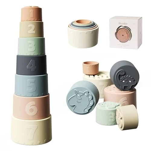 Offre limitée : Moonkie Gobelet Empilable Bébé Silicone, Jouet Dentition pour 6M+, Fine Day de 17.99 € à 17.99 € (0.00% de remise)