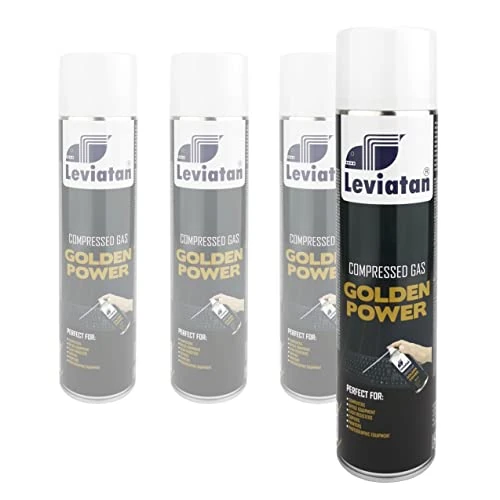 LEVIATAN Golden Power - Set van 4 persluchtsprays | 600ml | Persluchtreiniger | Perslucht | Perfect voor het reinigen van toetsenborden en computers | Zeer praktisch