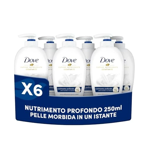 Offerta a tempo: Dove, Sapone Liquido Mani Nutrimento Profondo, Sapone Detergente Mani Idratante, Rimuove con Efficacia Sporco e Batteri, con +5 Agenti Idratanti, Formula 99% Biodegradabile, 6 pezzi da 250ml - 0% da 13.13 € a 13.13 €