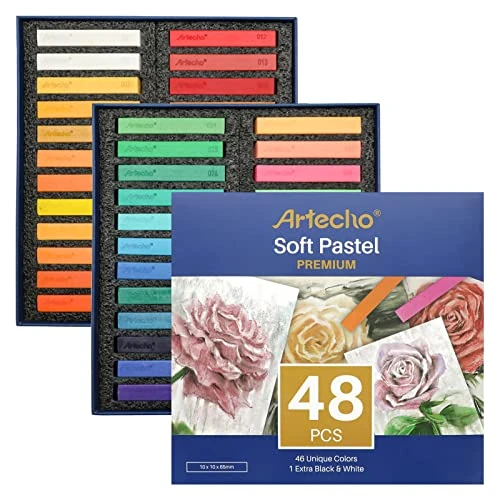 Offerta a tempo: Artecho Premium 46C + Aggiuntivo 1 Nero & 1 Bianco Set di Pastelli Morbidi, Adatto per Principianti e Pittori Professionisti - 0.00% da 19.99 € a 19.99 €