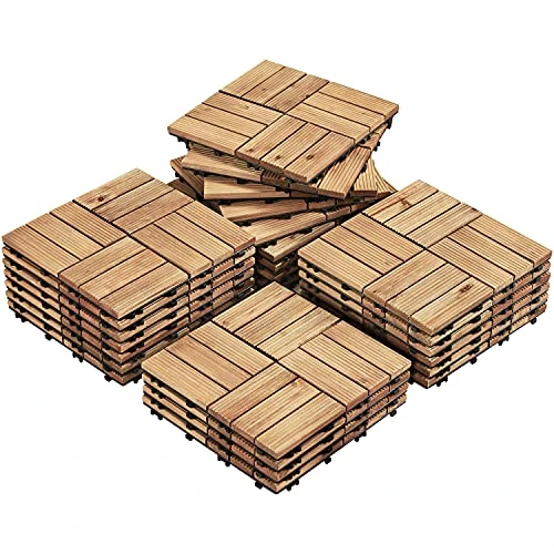 Offerta a tempo: Yaheetech Piastrelle Esterno 30x30 cm Legno Pavimento Giardino ad Incastro 2,43 m² 27 Pezzi per Balcone Terrazza Patio Tagliabile Marrone Chiaro-12 stecche - 10% da 78.99 € a 71.09 €
