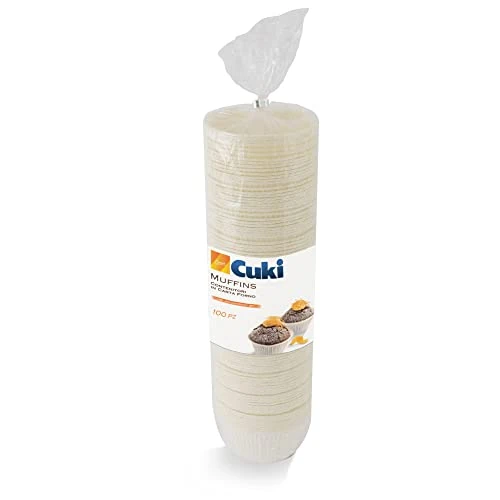 Offerta a tempo: Cuki Contenitori in Carta Forno Monouso Antiaderenti Muffins, Ø 7.9 x h 3.5 cm, 1 Confezione da 100 pezzi Bianco - 15% da 10.25 € a 8.71 €