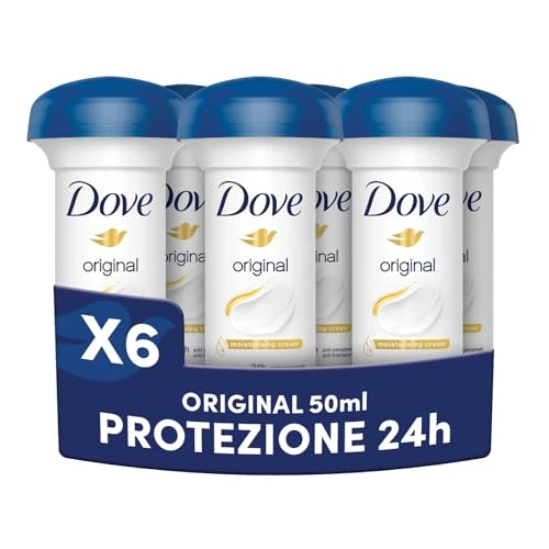 Offerta a tempo: Dove Deodorante Crema, Profumazione Original, Antitraspirante, Protezione Fino a 24 Ore, Minisize da Viaggio, Formula Delicata, per Uomo e Donna, 6 Pezzi da 50 ml - 9% da 21.99 € a 19.99 €