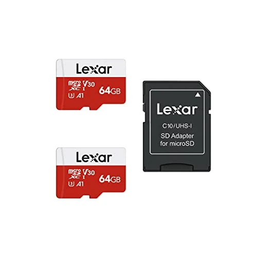 Lexar Micro SD Card 64GB, Micro SD Card up to 100MB/sec(R), MicroSDXC Memory Card with SD Adapter, A1, U3, C10, V30, Micro SD Card Pack of 2