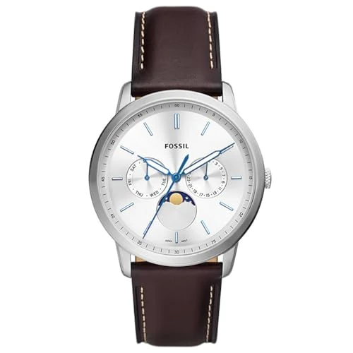 Offerta a tempo: Fossil Neutra orologio per uomo movimento Moonphase multifunzione con bracciale in acciaio o cinturino in pelle, 42 mm, Marrone e Bianco - 70% da 179.00 € a 52.99 €