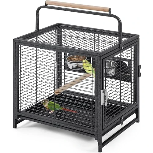 Yaheetech Gabbia per Uccelli Pappagallini Piccoli Inseparabili Calopsite con Maniglia in Ferro da Viaggio Trasportino Nera