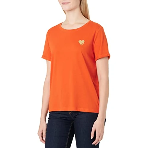 Offre limitée : Only Onlkita T-Shirt pour Femme Coupe Droite Taille XS à XL Jaune Vert Noir Blanc Rose Orange, Argile Rouge/imprimé : cœur doré pailleté, XXS de 14.99 € à 11.90 € (21% de remise)