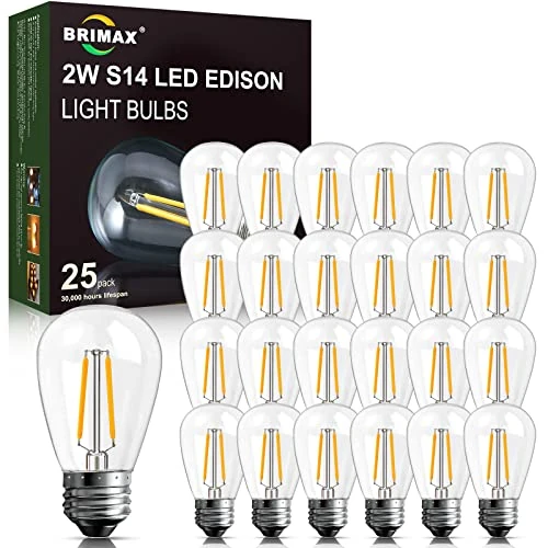 Offerta a tempo: BRIMAX 25 pezzi Lampadina Led 2700K Bianco Caldo E27 2W Edison Lampadina 2W=20W 230V S14 Led Lampada vetro trasparente Lampadine di ricambio per stringhe luminose Illuminazione interna ed esterna - 0.00% da 38.99 € a 38.99 €