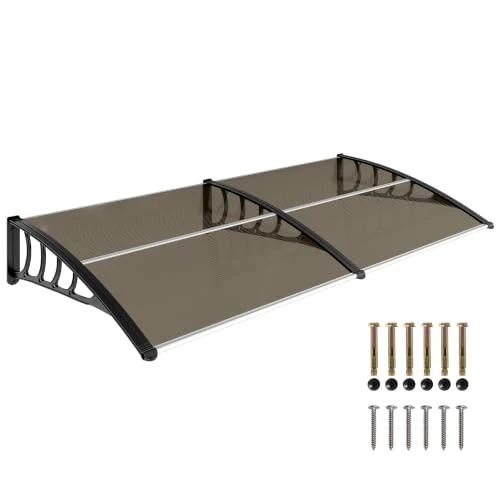 Offerta a tempo: Outsunny Pensilina Tettoia da Esterno 200x96cm in Policarbonato Marrone | Tettoia per Esterno, Staffe in Policarbonato, Barre in Alluminio, per Balcone Finestre e Porte - 0.00% da 88.95 € a 88.95 €
