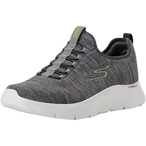 Skechers Homme Gowalk Flex-Athletic Slip-on Casual Walking Shoes with Air Cooled Foam Sneakers Basket, Bordure Textile Gris Citron, 39.5 EU
