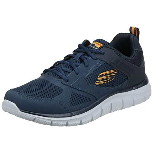 Skechers Men's Track Syntac Sneaker, Navy Leather/Mesh/Trim, 5.5 UK
