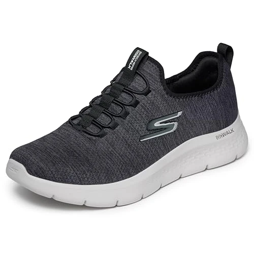 Skechers Męskie trampki 216484 BKW, Czarna tekstylna biała wykończenie, 45 EU