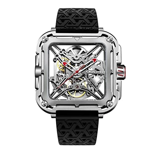 CIGA Design Automatyczny zegarek męski - seria X SUV Zegarek mechaniczny szkielet szafirowy z nylonowym i silikonowym paskiem, srebrny, transparentny, Srebrne, Przejrzystość