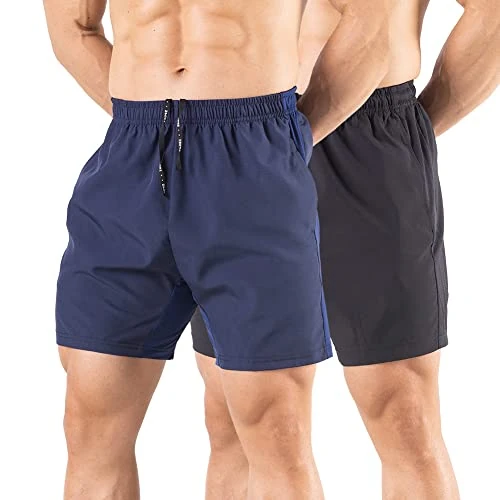 Gaglg Herren-Laufshorts mit 12,7 cm, schnelltrocknend, für athletische Workout, Fitnessstudio mit Reißverschlusstaschen, schwarz/grün, Klein