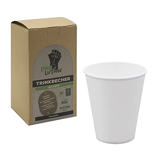 Ökolution Paper Cups White Pack of 10 Approx. 250 ml Capacity for Cold and Hot Drinks Without Plastic or Organic Plastic Coating Sturdy Made from Sustainable FSC Cardboard