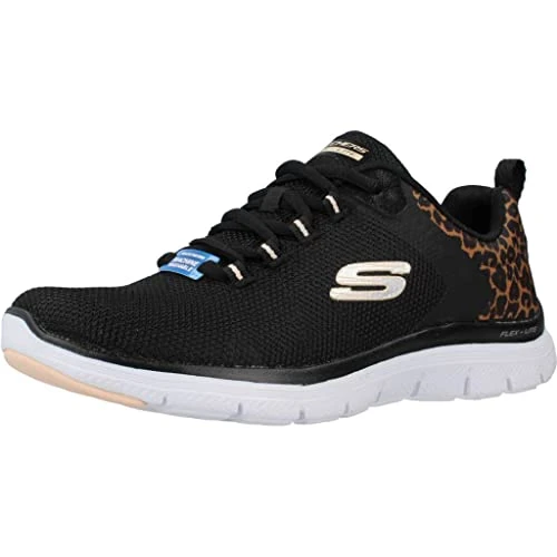 Offre limitée : Skechers Femme Flex Appeal 4.0 Wild Ballad Basket, Black Mesh/Leopard Trim, 40 EU de 62.45 € à 62.45 € (0.00% de remise)