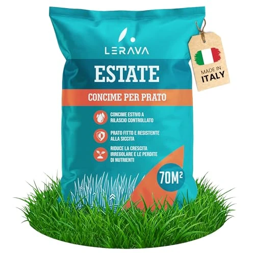 Offerta a tempo: LERAVA® Concime prato estate (70m²) - Nutrimento bilanciato per prati verdi e fitti - Fertilizzante a lunga durata ricco di azoto - Crescita vigorosa e resistenza alla siccità - cura giardino estivo - 0.00% da 19.99 € a 19.99 €