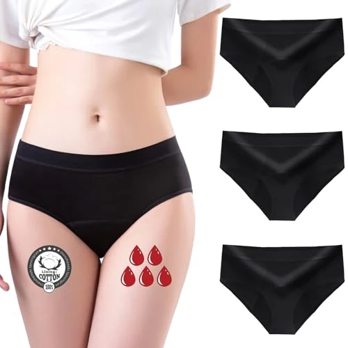 FOTOOL Culotte menstruelle absorbante = 4 tampons femme coton slip cycle de protection périodique sous-vêtements menstruels écologiques avec 4 couches anti-fuites lavables (3 packs, S)