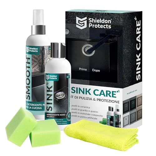 Offre limitée : Shieldon Protects Kit de Nettoyage (250 ml) et Imprégnation (200 ml) pour Éviers en Granit avec Éponges et Chiffon Microfibre - Protection Hydrofuge pour Éviers Blanco Silgranit de 28.99 € à 27.49 € (5% de remise)