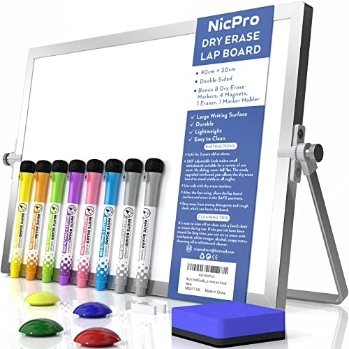 Offerta a tempo: Nicpro A3 Magnetica Lavagna Cancellabile con supporto 40 x 30 cm Piccola Lavagna Bianche Con 8 Pennarello, 1 Gomma a Secco Per Disegno, Scuola, Casa, Ufficio - Doppia Faccia Mini Lavagna - 16% da 30.99 € a 25.99 €