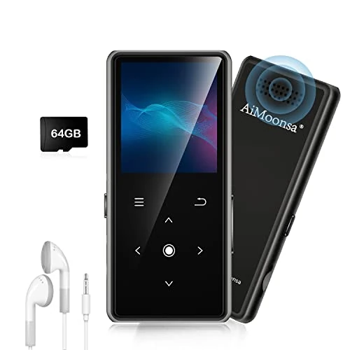 Limited offer: 64GB MP3 Player with Bluetooth 5.2, AiMoonsa Music Player with Built-in HD Speaker, FM Radio, Voice Recorder, HiFi Sound, E-Book Function, Earphones Included from 41.28 EUR to 27.66 EUR (save 33%)
