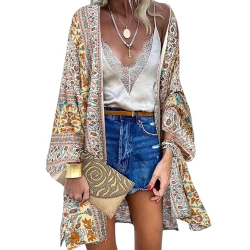 Limited-time offer: ZANZEA Women's Kimono Cardigan Bohemian Floral Print Beach Cover-Up 3/4 Sleeve Chiffon Bikini Sarong Shawl Tops Alpha Beige 2XL from 27.31 £ to 27.31 £ (save 0.00%)