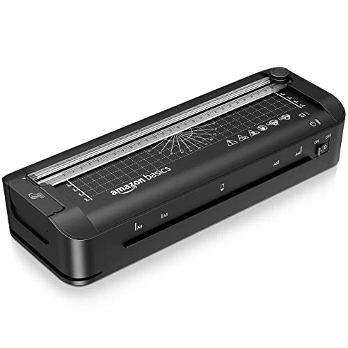 Offre limitée : Amazon Basics Plastifieuse thermique A4 3 en 1, fonctions de découpage, perforage et arrondi de coins, 10 pochettes incluses, prise EU, Noir de 23.30 € à 21.03 € (10% de remise)