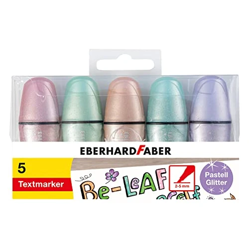 Eberhard Faber 551409 - Mini evidenziatore glitter pastello, con punta a cuneo, 5 pennarelli in astuccio