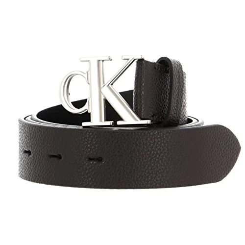 Calvin Klein Herren Gürtel Round Mono Plaque Belt 35mm aus Leder, Braun (Bitter Brown), 90 cm