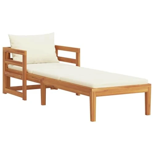 Offre limitée : vidaXL Bois d'Acacia Solide Chaise Longue avec Coussins Bain de Soleil de Patio Meuble de Terrasse Chaise Longue d'Extérieur Jardin Blanc Crème de 241.99 € à 174.99 € (27.69% de remise)