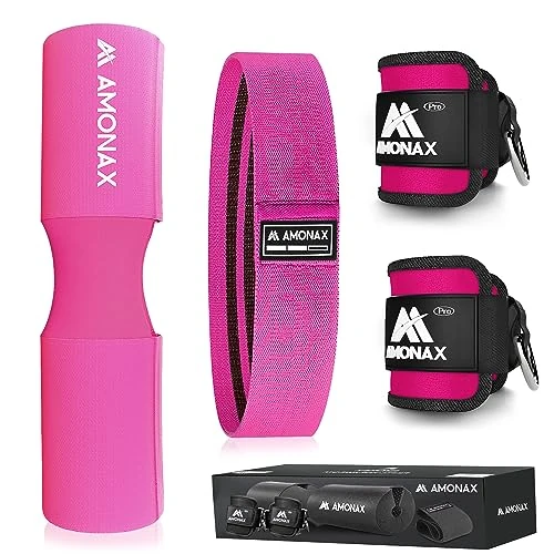 Offerta a tempo: Amonax Cuscino Bilanciere, Cuscinetto Hip Thrust Squat Pad Con Glute Band Fascia Elastica in Tessuto, Cavigliere Cavi Palestra per Macchine via Cavo, Allenamento Fitness Casa per Donne Uomini - 18% da 38.99 € a 32.05 €