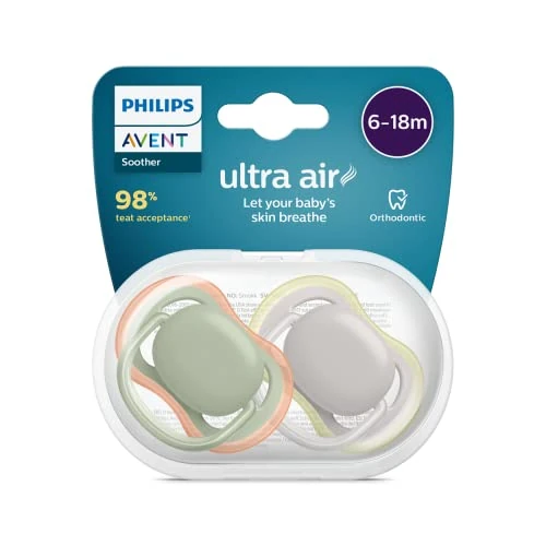 Philips Avent Ultra Air Pacifiers Pack of 2 BPA Free Pacifiers for 6-18 Months Baby (Model: SCF085/20)