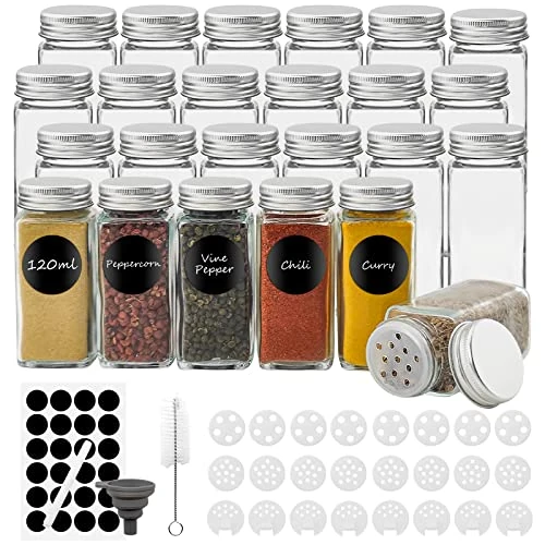 Oferta limitada: Withosent Juego de 24 tarros de especias rectangulares, 120 ml, tarros de especias de cristal con tapa de rosca, recipiente para especias, almacenamiento con inserto para esparcir, etiquetas, embudo, de 29.99 € a 29.99 € (ahorro 0.00%)