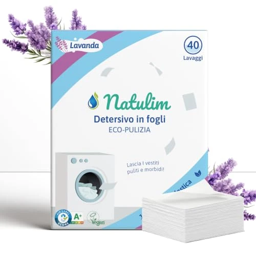 Offerta a tempo: NATULIM - Detersivo in Fogli per Lavatrice - Detersivo Lavatrice Ecologico e Ipoallergenico - 40 Lavaggi - Fragranza Lavanda - 0.00% da 11.95 € a 11.95 €
