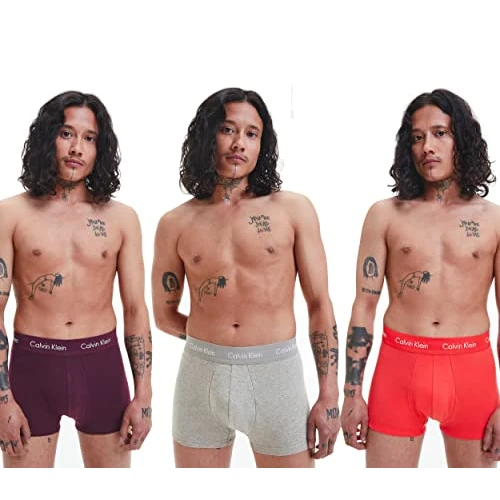 Calvin Klein Bawełna Stretch 3-pak Low Rise Trunk, czarny/szary wrzosowy/stonowane logo, Wielokolorowy (Rhone/Charcoal Hthr/Orange Odsy), XL